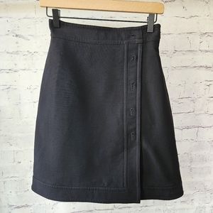 Gucci Black Faux Wrap Skirt Wool Silk Blend 38 XS *Missing Pearl Buttons*